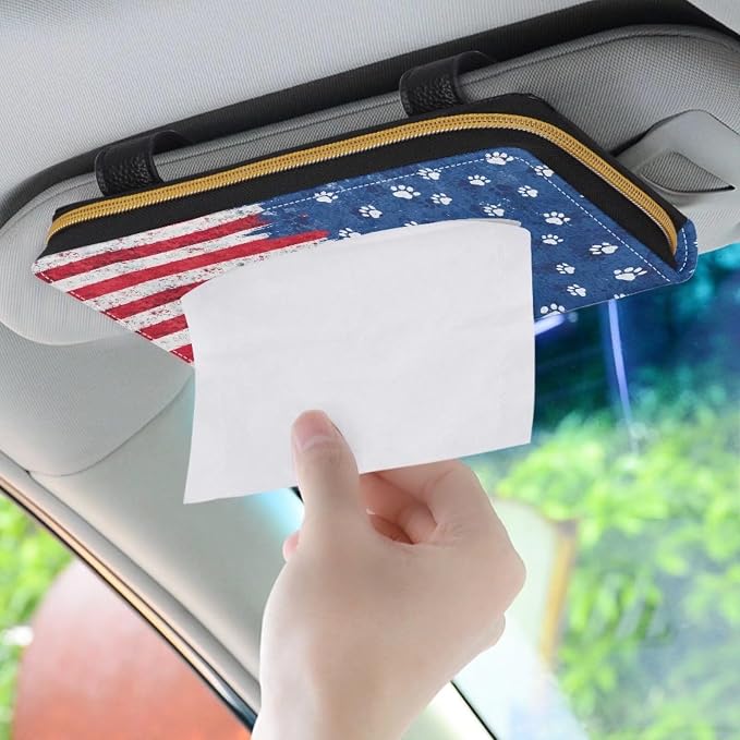 Biyejit 4th of July Visor Tissue Holder, American Flag Paws Napkins Box Holder, Tissue Dispenser for Decoration, Suitable for Most Cars - Image 3