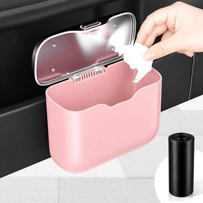 UYYE Car Trash Can, Car Garbage Bin with Lid & Handle - Leak-Proof Mini Trash Can for Car, Truck, SUV - Essential Car Accessories for Organization (Pink) by UYYE