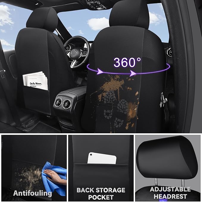 CAR PASS Nappa Leather Car Seat Covers, Water Resistant 3D Foam Faux Leather Seat Covers, Lumbar Support Automotive Seat Covers 2 Front Seats, Comfort & Universal Fit for Cars SUV Truck, Black Purple - Image 2