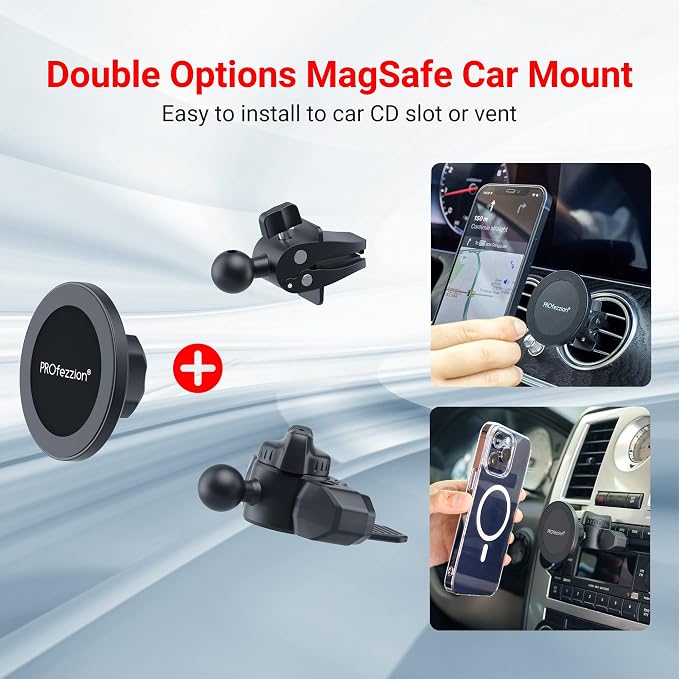 PROfezzion Car CD Slot Magnetic Phone Mount Holder for MagSafe iPhones | Vent Clip Included, No Vibrating, Powerful Magnets Compatible with MagSafe for iPhone 17 16 15 14 13 12 Pro Max & All Phones - Image 3