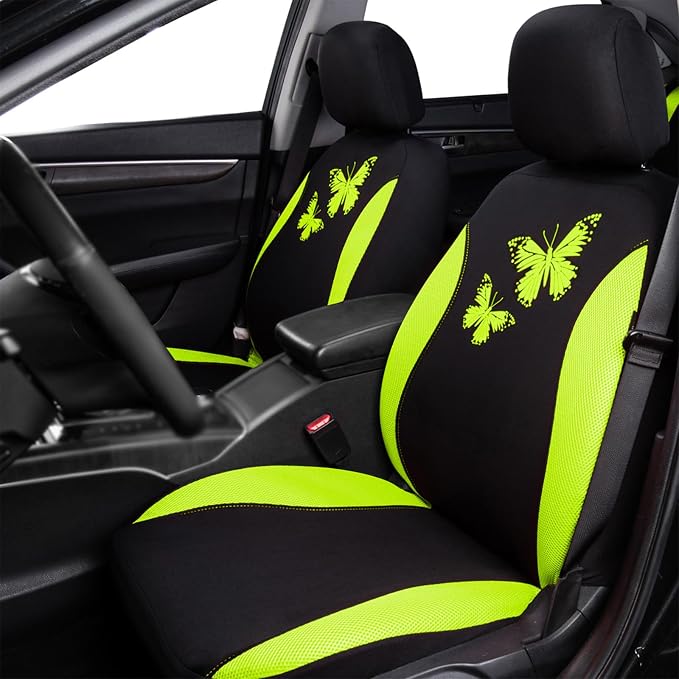 Flying Banner Butterfly car seat Covers ful Set Fashion Universal Lady Woman Female Rear Bench Split Colorized (Green, Full Set) - Image 2