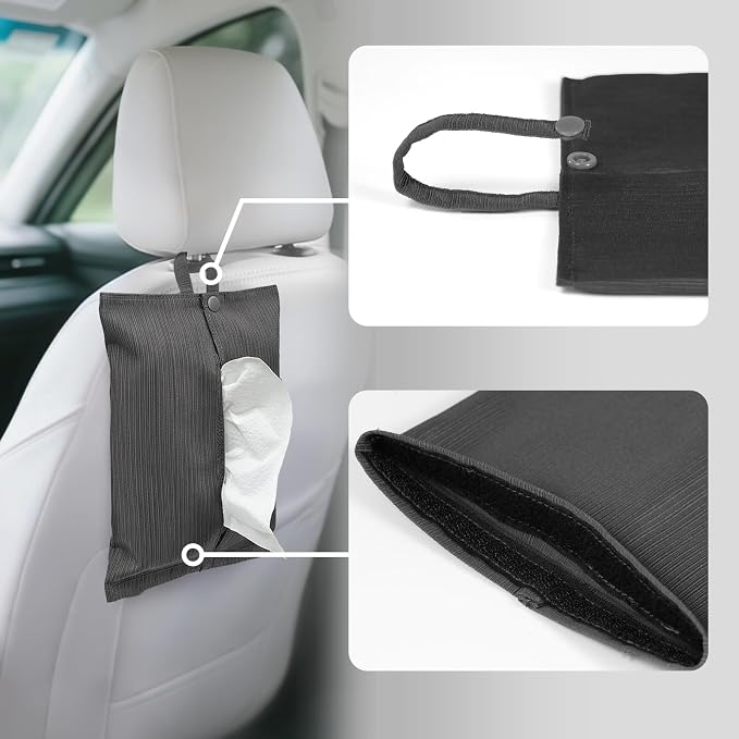 kakaforsa Cloth Tissue Cover, Toilet Paper Holder, Hang Paper Towel Holder for Car Home Office Desk Travel, Cotton Face Tissues Holder, Brushed Gray - Image 3