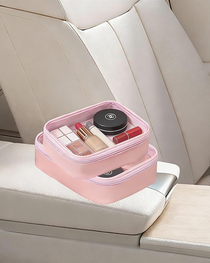Travel Clear Makeup Bag Set for Women, 3 Pack Travel Size Toiletry Bag with Zipper Small Makeup Pouch for Purse Waterproof Portable Cosmetic Case Compact Car Organizer Storage Bag (Pink Set) - Image 4