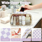 Fammart Clear Travel Makeup Bag for Women, TSA Approved Checkered Cosmetic Bag Make Up Car Organizer Case with Zipper, Large Waterproof Pouch Purse Toiletry Bag for Skincare, Brushes Travel Essentials - Image 4
