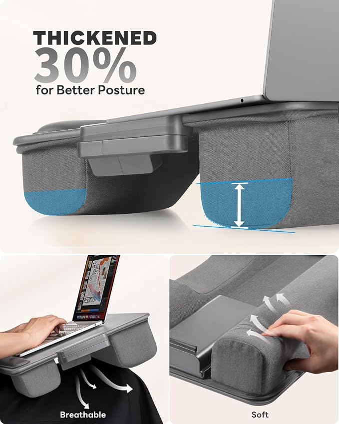 SAIJI Lap Desk with Cushion, Computer Laptop Stand, Lap Laptop Table | Built-in Drawer Storage, Phone Holder, Wrist Pad, Fits Up to 17" Laptops,Leather Surface, Lap Stand for Bed & Couch - Image 5