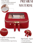 Small Clear Makeup Bag for Purse, Travel Cosmetic Case, Red, Mini | Waterproof PU Leather, Square Make Up Pouch with Zipper, Tiny Sage Green Toiletry Organizer Bag Women Car Essential Bag - Image 2