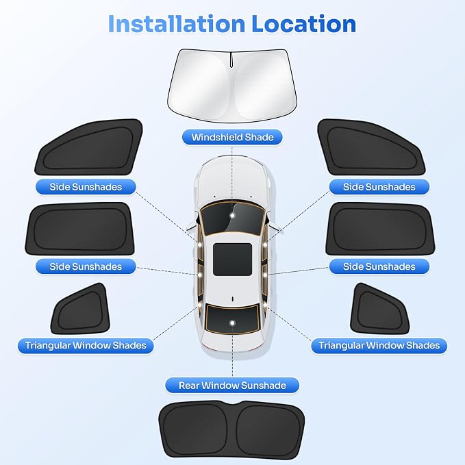 Canvcle Window Shades for 2018-2025 2026 Volkswagen VW Atlas Accessories Windshield Sun Shade Side Rear Window Cover Sunshade Sun Shield Privacy Protection for Camping Keep Vehicle Cool Black 8PCS - Image 5