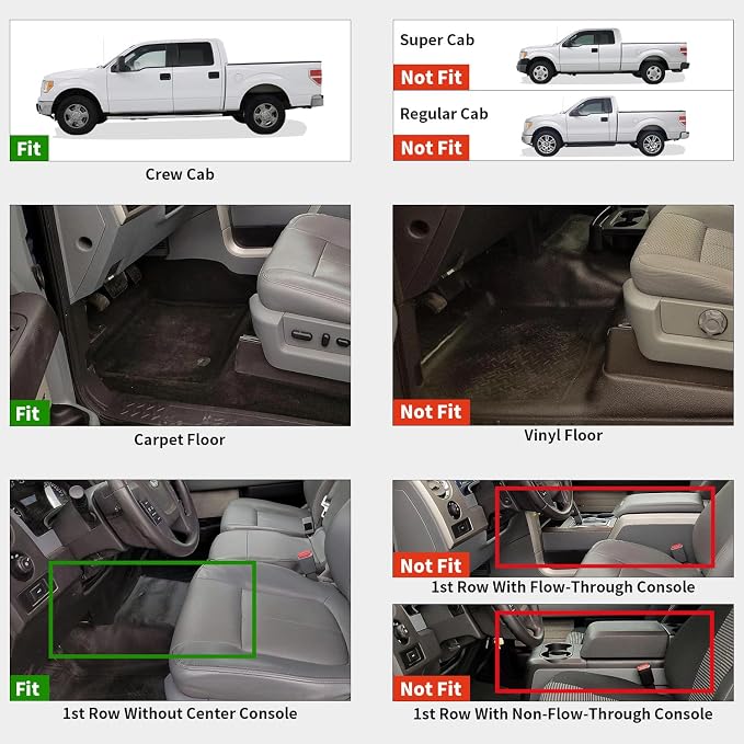LASFIT Mats for Ford F-150 2011-2014 SuperCrew, Carpet Floor, Bench Seat | All Weather TPE Protector Custom fit Truck Liners for F150 Crew Cab, Durable Anti-Slip Easy to Clean, 1st & 2nd Row - Image 2