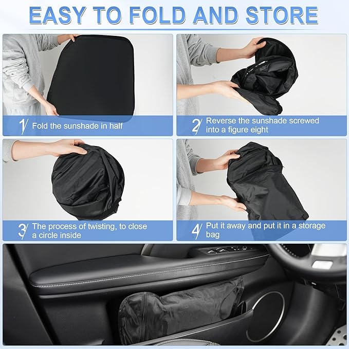 SINGARO 300T Universal Car Windshield Sun Shade, Foldable Reflective for Windshield & Window Shades with Overlapping Design, Car Interior Accessories (68.8" L x 35" W) - Image 6