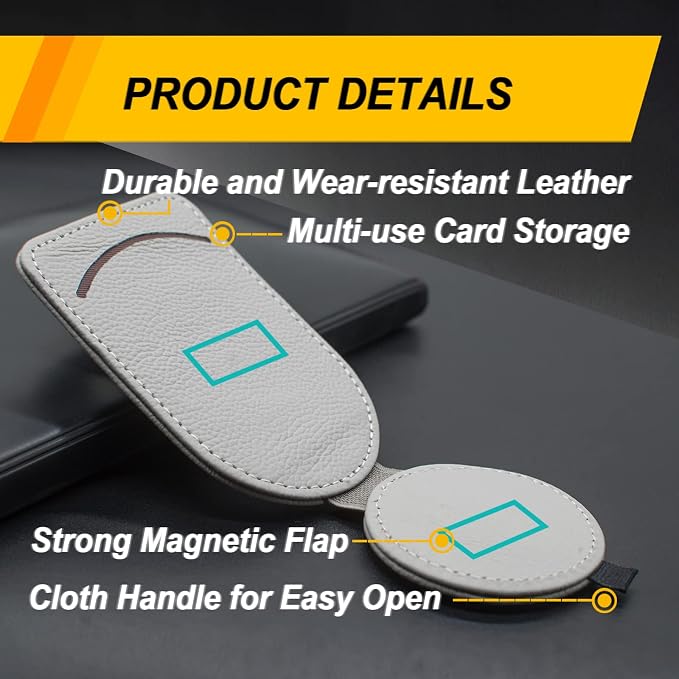 Sunglass Holder for Car Visor, Magnet Adsorbed Sunglasses Holder for Car Accessories Parts, Leather Car Sunglass Holder, Car Visor Sunglasses Clip for Glasses Cards (2PCS, Gray) - Image 5