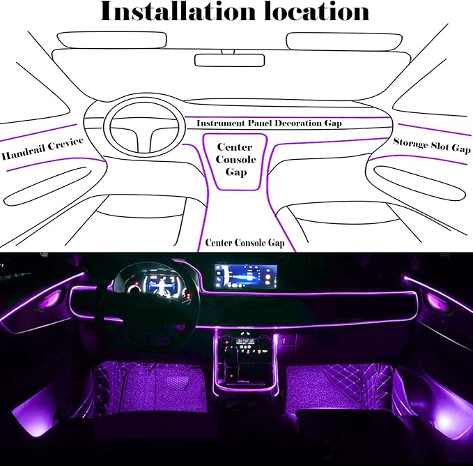 DEHERANE Interior Car LED Strip Lights, APP& RF Remote Control | 6 in 1 Car Ambient Lighting Kit with 315 inches Fiber Optic, 16 Million Colors Car LED Lights, Sync to Music - Image 5