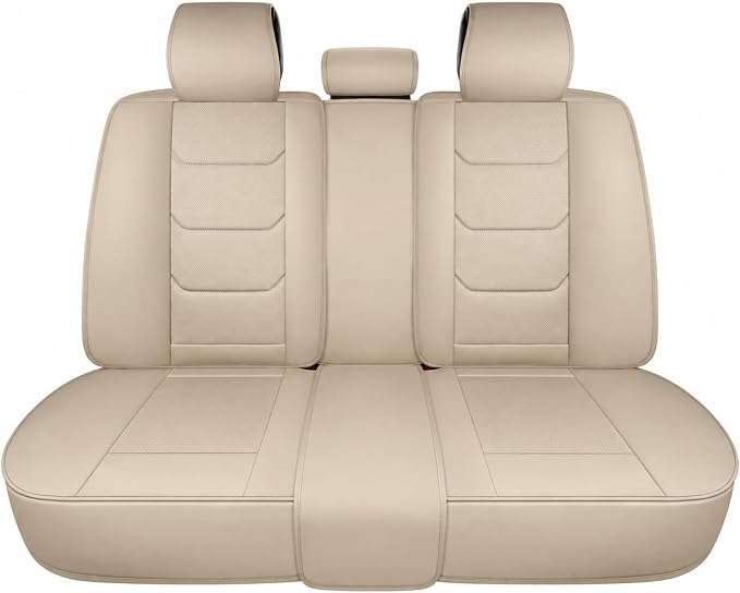 Leather Rear Car Seat Covers Automotive Seat Protectors | Breathable Waterproof Durable Full Surround Non-Slip Universal Fit for Most Cars SUV Trucks Van Beige by Unknown