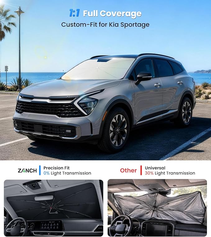 Zanch 2026 Upgraded Windshield Sun Shade Umbrella: Custom Fit for Kia Sportage 2016-2026 Front Window Sunshade, Block UV Rays & Keep Car Cool, 1:1 Scan for Sportage, No Gaps & No Scratches. - Image 3