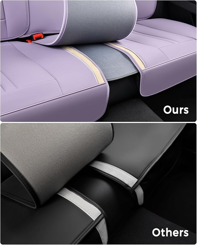 Huidasource Purple Back Seat Cover Luxury Nappa Leather, Rear Seat Cover with Velcro Adjustable, Ventilation Holes, Child Seats, Seat Covers Waterproof Universal Fit for Most Cars SUV Trucks, Purple - Image 3
