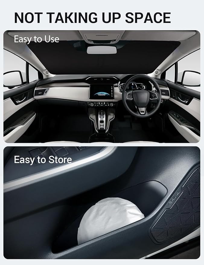 Proadsy Custom Fit Car Windshield Sun Shade for 2017-2021 Honda Clarity | 240T Heat Shield, Drops Temp 54°F, Blocks 99% UV, Prevents Dashboard Cracking, Summer Parking & Beach Trips, Easy Twist-Fold - Image 9