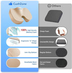CushZone XXL Memory Foam Seat Cushion for Office & Car, Khaki | U-shaped Coccyx Cutout, Contoured Design, Breathable Removable Mesh Cover, Non-Slip Base, Carry Handle - Image 3