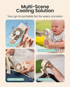 GROWNSY 4-in-1 Portable Baby Stroller Fan with Clip & Night Light, Beige | Foldable & Rechargeable, 4 Adjustable Wind Speed for Handheld/Car Seat/Carrier/Beach/Travel/Crib/Camping - Image 2