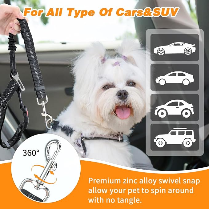 BWOGUE 2 Pack Dog Seat Belt for Car, Elastic Bungee Buffer Safety Leads | Headrest Loop for Car Travel, 18-30 in Adjustable, Headrest Restraint, Metal Buckle, Use with Dog Harness, Small-Large Dogs - Image 6
