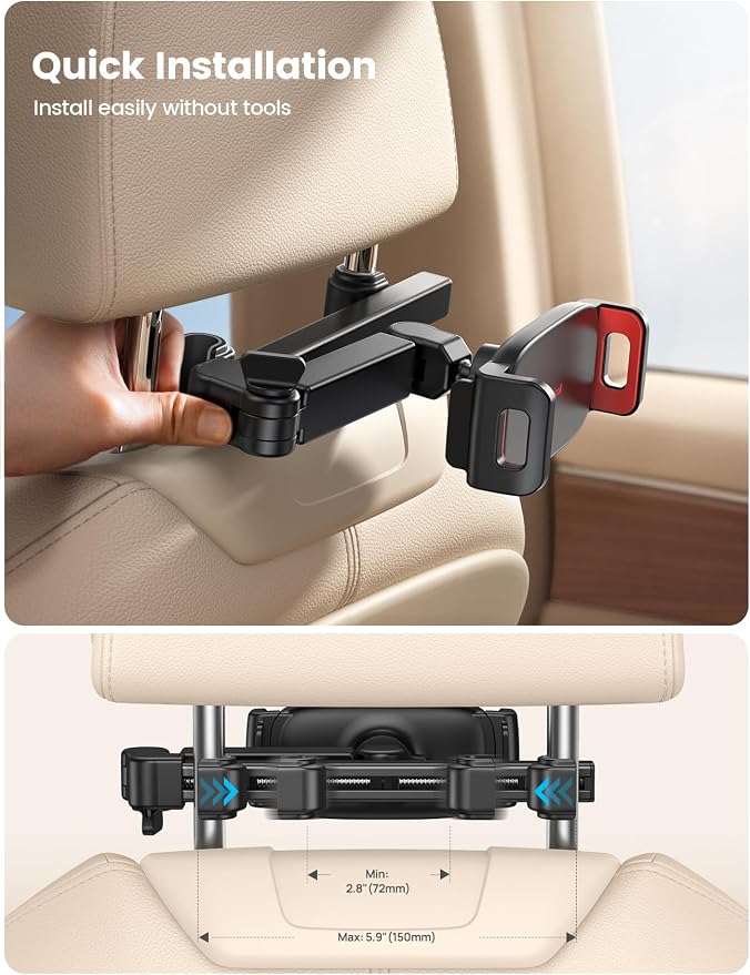 Lamicall Car Headrest Tablet Holder - 3 in 1 Extension Arm Tablet Car Mount | Road Trip Essentials for Kids, for 4.7-11" Devices, for iPad Pro Air Mini, Galaxy, Fire HD, Red - Image 5