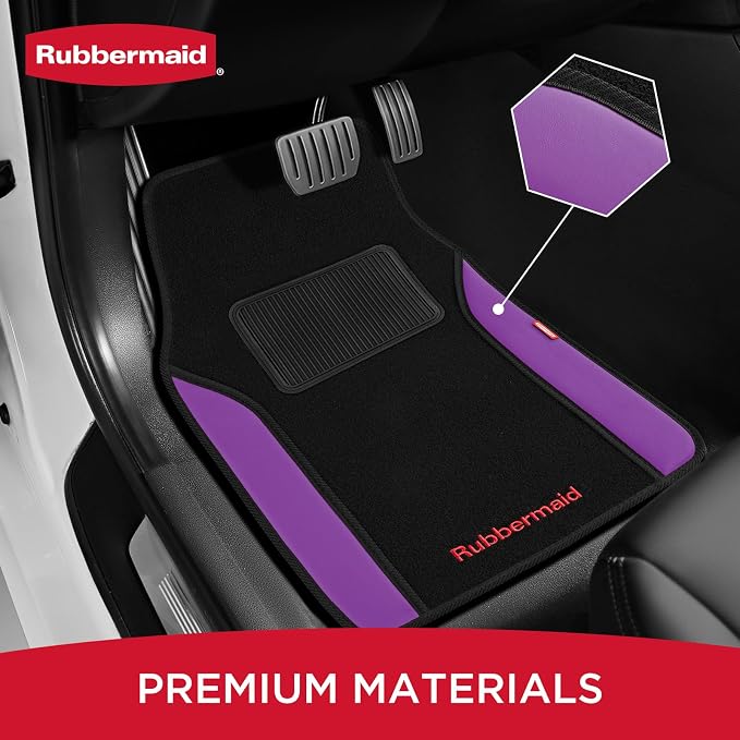 Rubbermaid Car Mats, Carpeted Floor Car Mat with Faux Leather & Built-in Heel Pad, Two-Tone Car Rug Floor Mats, Stylish Carpeted Floor Mats for Cars, Trucks & SUVs Purple Color - Image 2