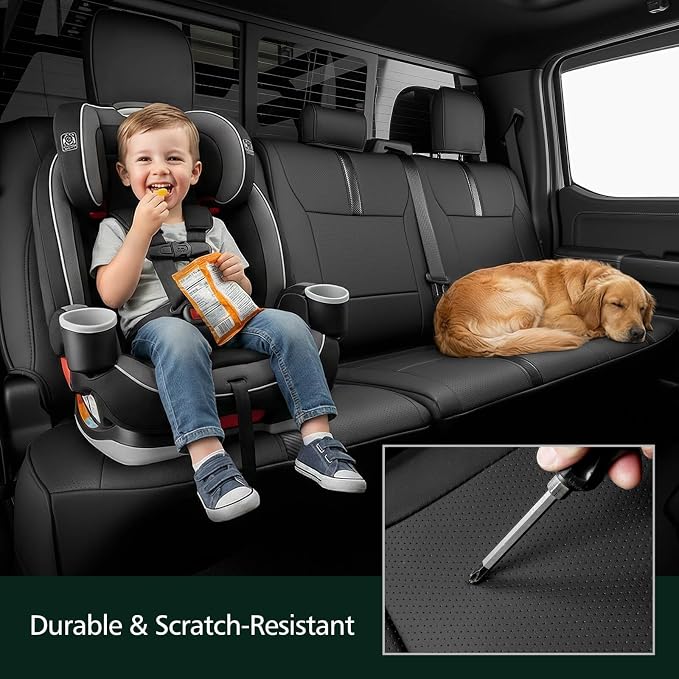 for Ford F150 Seat Covers 2015-2023 2024 2025 2026 (Only Rear Seat Covers), Leather Truck Seat Covers Custom Fit for F-150 XL XLT (Only SuperCrew/Crew Cab), Waterproof Car Accessories, Black - Image 3