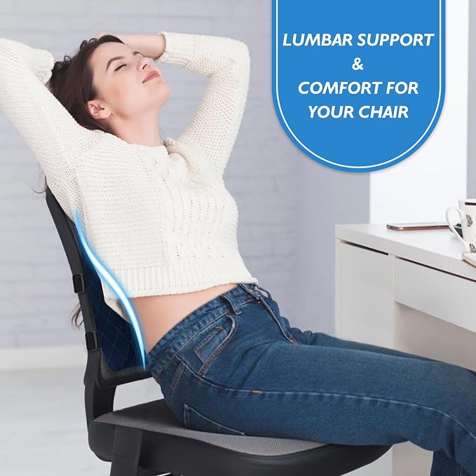 Lumbar Support Pillow for Office Chair, Back Support, Memory Foam, Blue | Improve Sitting Posture & Back Pain Relief. Lumbar Pillow Fits Office, Gaming & Car Chairs with Adjustable Dual Straps - Image 7