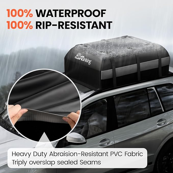 Car Rooftop Cargo Carrier Bag - 100% Waterproof Heavy Duty Car Roof Luggage Carrier 15 Cubic Feet, Fits All Vehicles with/Without Roof Rack - Easy Install & Triply Reinforced for Secure Use - Image 3