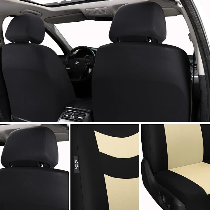 Universal Car Seat Covers for Front Seats, Cloth Front Car Seat Cover, Easy to Install, Breathable and Washable Universal Interior Covers for Auto, SUV, Sedan, Van, Airbag Compatible, Black & Beige - Image 7