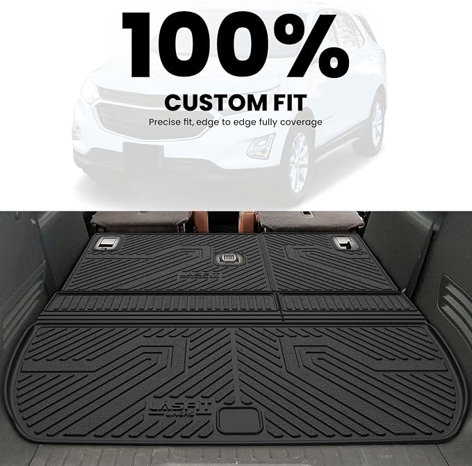 LASFIT Trunk Mat with Backrest Mat for Chevrolet Chevy Traverse 2009-2017 | Buick Enclave 2008-2017, All Weather TPE Custom Fit Cargo Mat Trunk Liner with Backrest Mat, Black - Image 2
