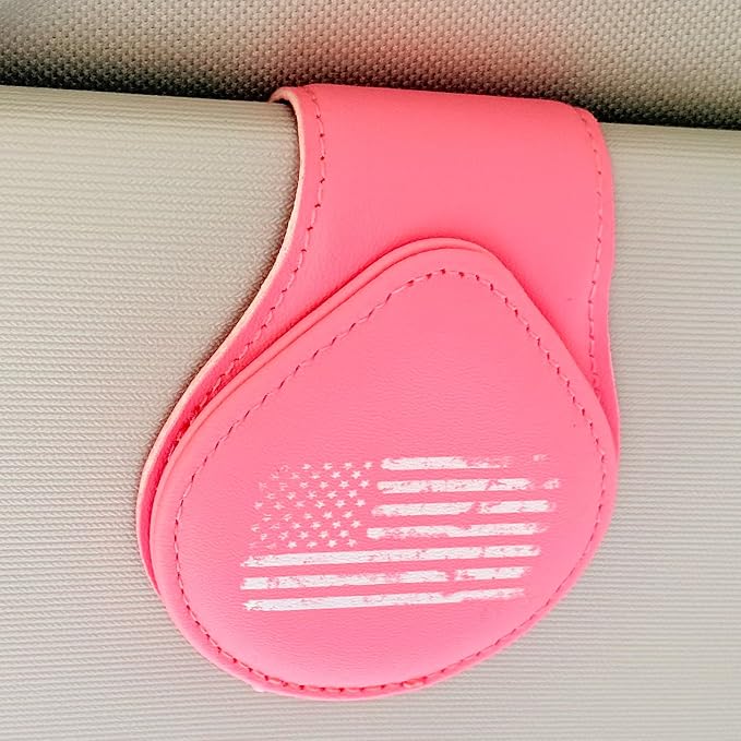 American Flag - Car Sunglass Holder, Magnetic Leather Eyeglass Hanger Mount Clip Holder for Car Visor Accessories (Pink) | Magnetic Leather - Image 8