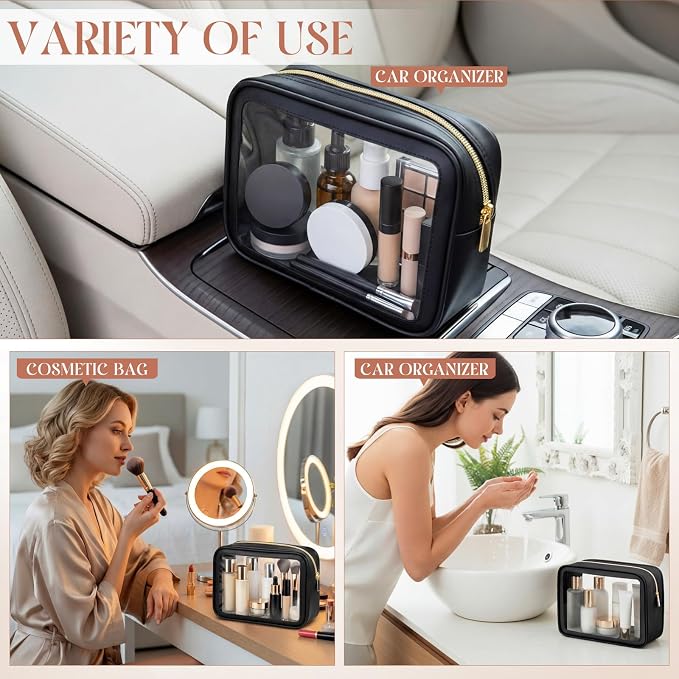 Hsei 6 Pcs Clear Makeup Bags Diaper Bag Organizer Travel Toiletry Bags with Zipper Clear Cosmetic Organizer Car Storage Pouch Bridesmaid Gift for Women Beach Vacation (Black) - Image 5