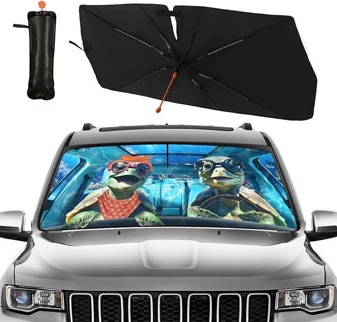 Fun Turtle Driving Windshield Sunshade Umbrella Sea Turtle Umbrella Sun Shade for Car Windshield Upgraded Heat Insulation Sunshades Car Front Window Covers for Trucks Sedan SUV Pickup - Image 2