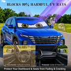 Car Windshield Sun Shade, Universal Fit Midsized Sedan SUV, Monster Blue | 63 x 31.5" Windshield Cover, Foldable Front Window Sunshade, UV Heat Protection, Cute Eyes Series - Image 3