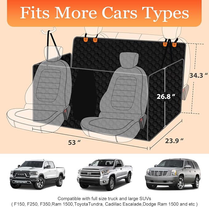 Mancro Waterproof Dog Hammock for Truck, Compatible with F150/RAM, Orange | Visible Mesh Window,Great Gift,Storage Pockets,Effortless Cleaning, designed for full-size trucks, water-resistant polyester - Image 2