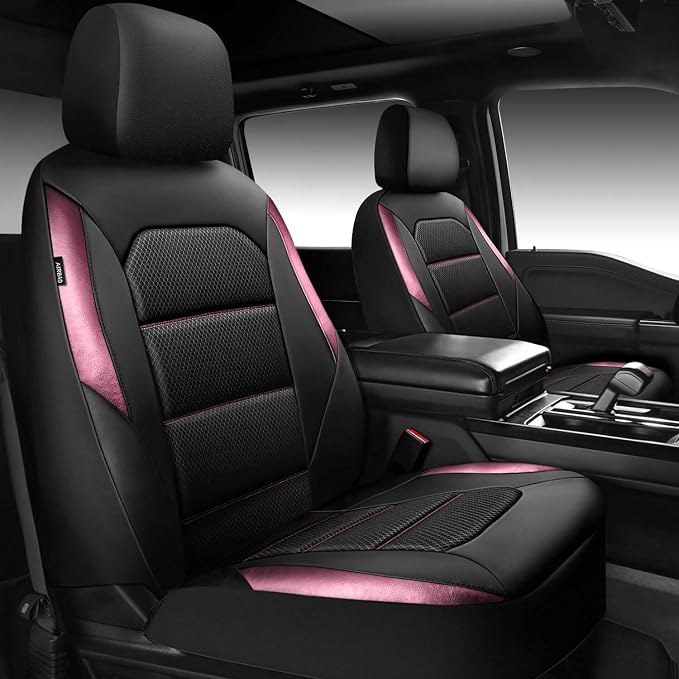 CAR PASS Memory Foam Car Seat Covers,Air Cool Mesh Thick Seat Covers Front Seats,Pink Metal Film Leather Seat Cover for Car,Universal Automotive Comfort for Most Car,Truck,Airbag Compatible,Black Pink by CARPASS