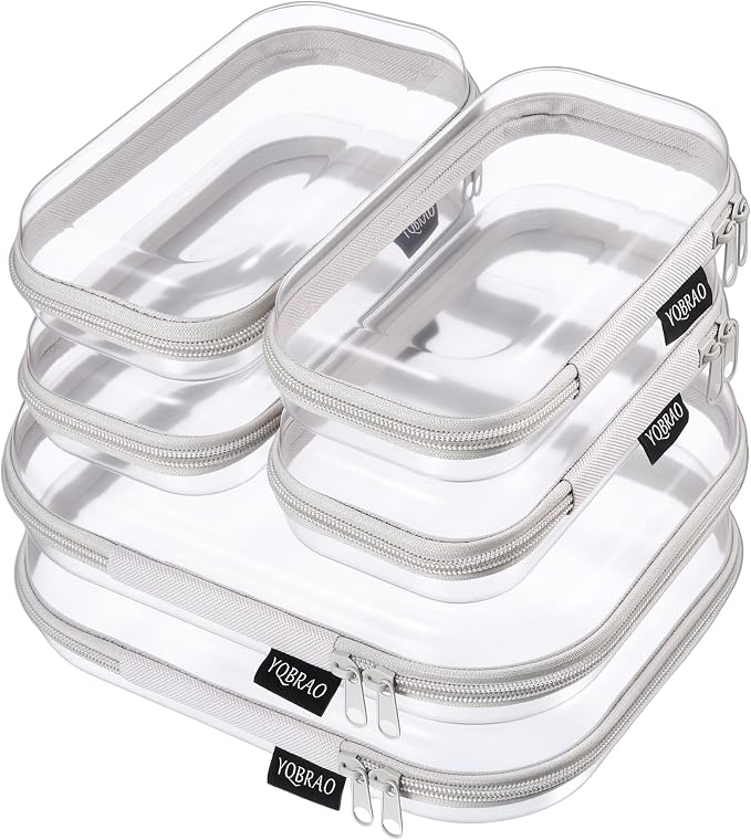 YQBRAO Clear Hard Shell Zipper Cases, 6 Travel Organizers, 2M 4S, Grey | Rigid clear shells in two practical sizes separate toiletries, skincare, cosmetics, chargers and frequently used accessories by Unknown
