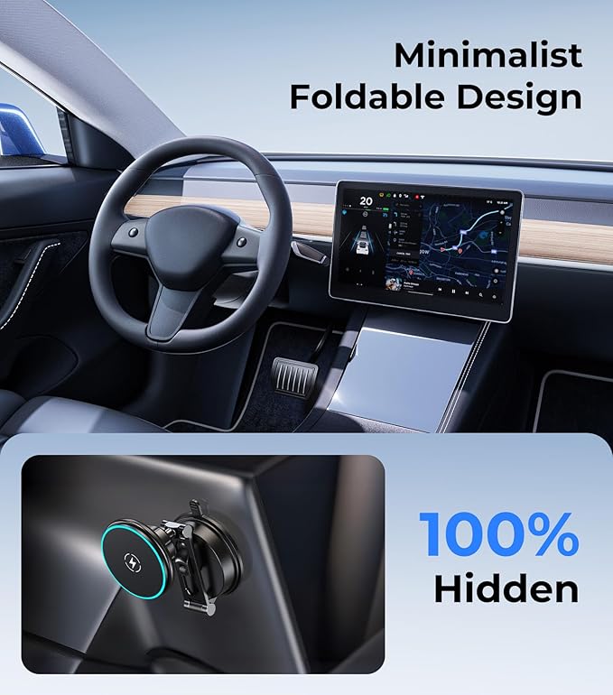 Certified Qi2 Car Phone Mount Charger for MagSafe, 360° Adjustable & Folding Arm, Universal Dashboard Windshield Mirror Screen Magnetic Holder for Tesla Model 3/Y Accessories & iPhone 17/16/15 Pro Max - Image 5