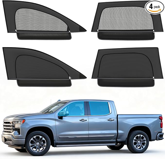 Side Window Screen Sun Shades Compatible with Chevy Silverado 2020-2026 | 2-in-1 Car Window Screen & Sun Shades Cover, Breathable Mesh Shade Heat & Privacy Protector for Camping, Sleeping & Rest by Unknown