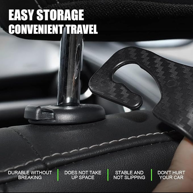4 Pack Headrest Hooks for Vehicle Seats, Carbon Fiber/Black Flag | rear-row hanging storage, supports bags coats and groceries, fits matching headrest posts, interior accessory - Image 4