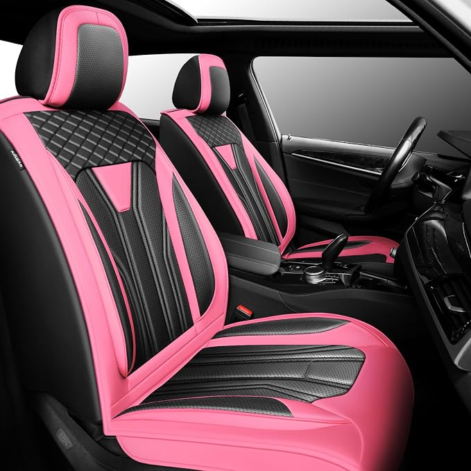 Fit Rogue Car Seat Covers Compatible with Nissan Rogue 2014-2026 - Premium Leather Waterproof Breathable，All-Weather Seat Cushion Protecto & Airbag Compatible （2 Front Seat, Pink & Black by Unknown