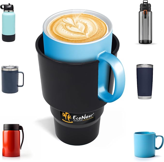 EcoNour Car Cup Holder Expander | Fits 32/40 oz Hydro Flasks | Yeti, Nalgene & Large Bottles up to 3.8" | Universal Cup Adapter for Cars with 3.2" Holders – Black by EcoNour