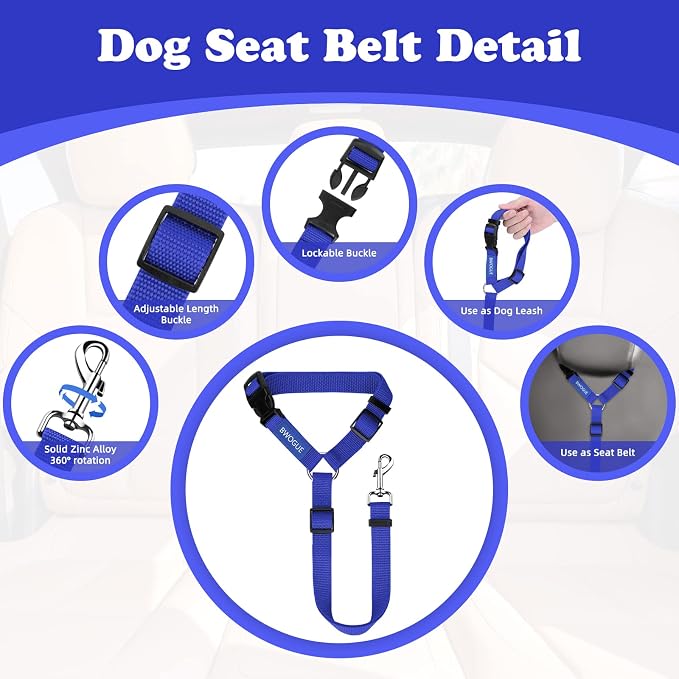 BWOGUE 2 Pack Dog Seat Belt for Car, Nylon Headrest Restraint, Dark Blue | Headrest Loop for Car Travel, 18-30 in Adjustable, Thick Nylon Safety Strap, 2 Pack for Dogs and Cats, Use with Dog Harness - Image 3