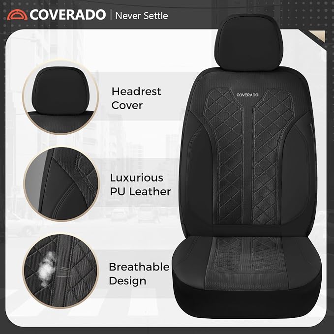 Coverado Car Seat Covers, Seat Covers Full Set, Mesh Breathable Seat Protectors 5 Seats, 5-Piece Black Automotive Seat Covers, Universal Fit for SUV, Sedan, Truck - Image 2