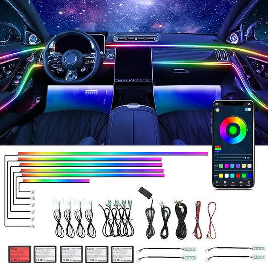 Dream Color Acrylic Interior Car Ambient Light Kit, Bphuny 18 in 1 593 LEDs Fiber Optic Multiple Modes Decoration Atmosphere Lights with Music Dynamic Rainbow Rhythm, RGB Neon Lights for All Cars by Bphuny