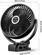 Koonie 8'' 10000mAh Portable Clip on Fan with LED Lantern and Hook | Battery Operated Desk Fan, Quiet Camping Fan with LED Digital Display, 360° Rotation & 3 Speeds for Travel Tent Gym Treadmill - Image 7