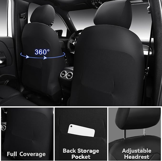CAR PASS Luxury Nappa Leather Front Seat Covers, Waterproof 3D Foam Seat Covers with Lumbar Support, Breathable Auto Seat Cover Airbag Compatible Universal Fit for Sedan SUV Van Truck, All Black - Image 5