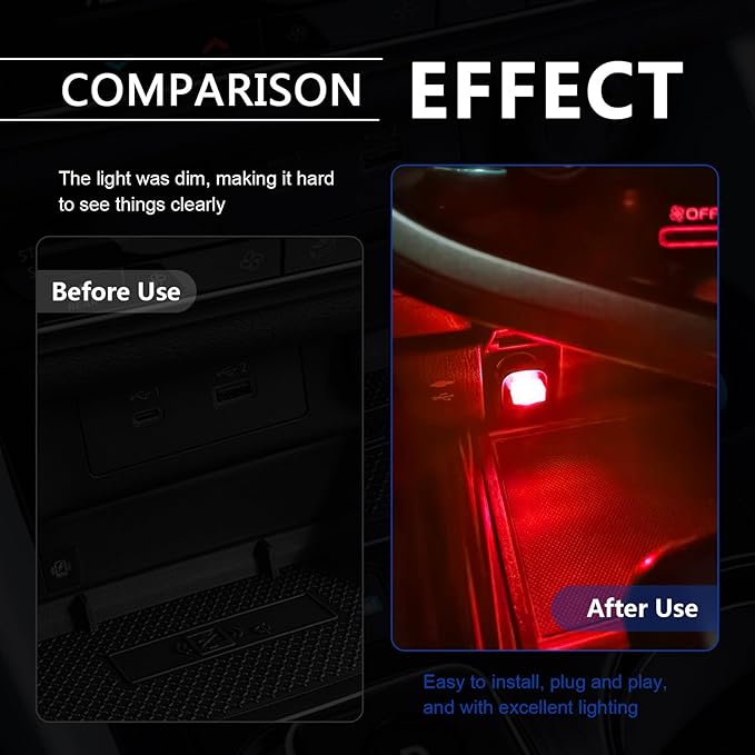 4 PCS USB LED Car Interior Ambient Lighting Kit, Portable Plug-in Atmosphere Lamp Decor Night Light, Universal Vehicle Interior Accessories for Most Cars (Red) - Image 5