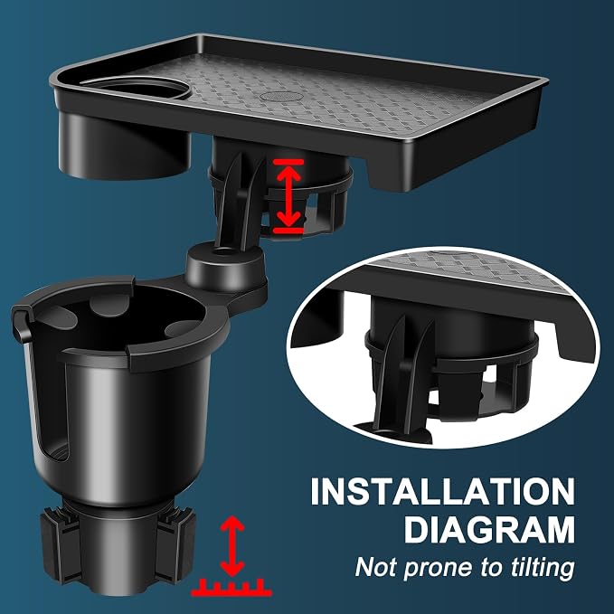 JPart Car Cup Holder Tray, Cup Holder Expander, 2 in 1 Detachable Car Food Tray with 360°Rotation Tray for Eating, Storage and Travel Road Essentials, Black - Image 7