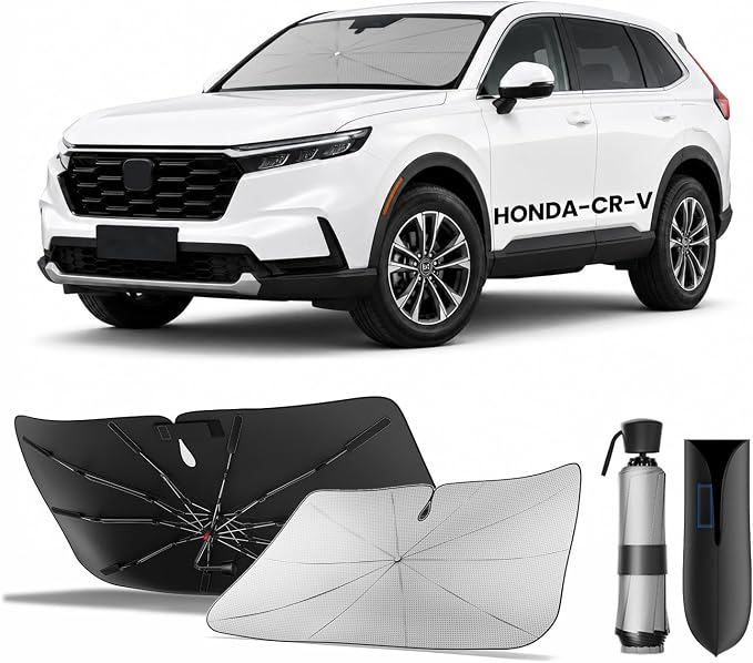 Zanch Windshield Sun Shade Umbrella: 1:1 Custom Fit for Honda CR-V (2000-2026) [99% UV Protection, Up to 75℉ Cooler] Reflective Heat Shield, No Gaps & No Scratches, Foldable Front Sunshade Umbrella by Zanch