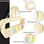 Bunliuys Chenille Letter Clear Makeup Bag Hair Patch, Travel Toiletry Makeup Bag with Handle, Nylon Waterproof Makeup Bags clear cosmetic bag, preppy patch makeup bag for Women (HAIR-Beige) - Image 3